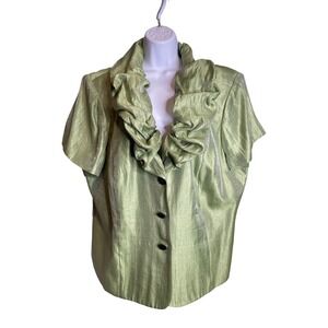 Adrianna Papell Evening Womens Green Metallic Ruffle Collar Jacket Sz 22W Formal